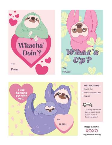 Printable Sloth Valentine's Day Cards