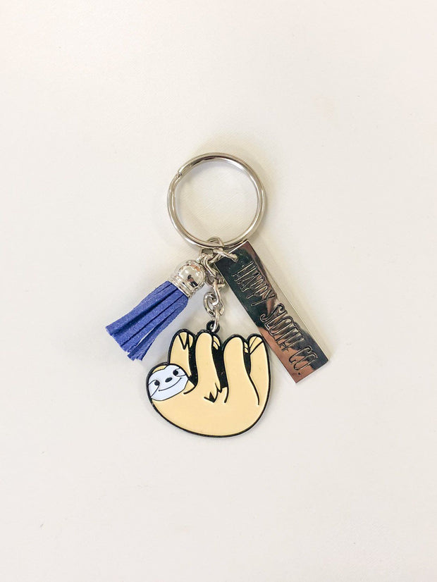 Happy Sloth Keychain With Blue Tassle