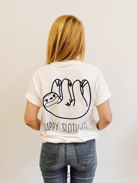 Happy Sloth Basic White T-Shirt